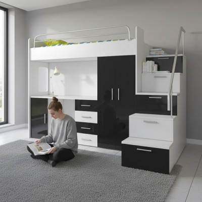Stapelbed Zwart Tafel Kast Multifunctioneel Stapelbed Kinderkamer
