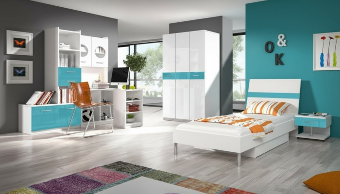 Kinderkamer Turkoois Modern Kast Commode Hout Tafel Slaapkamer Jeugd 5-delig