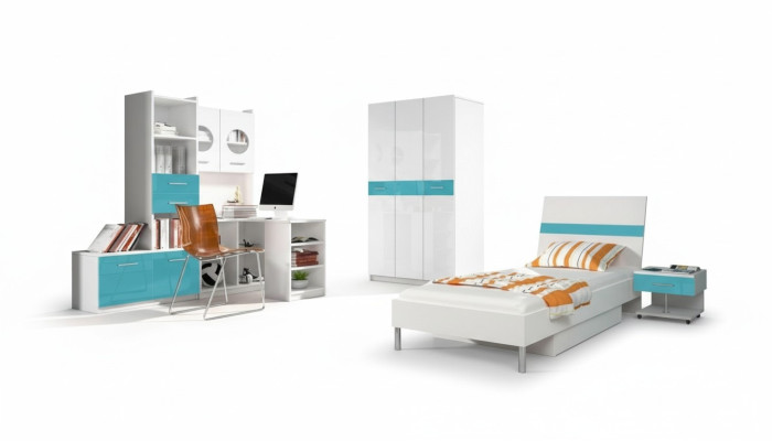 Kinderkamer Turkoois Modern Kast Commode Hout Tafel Slaapkamer Jeugd 5-delig