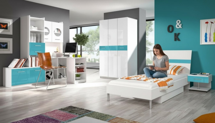 Bed + nachtkastje slaapkamer jeugdkamer kinderkamer set meubels Blauw 2-delig.