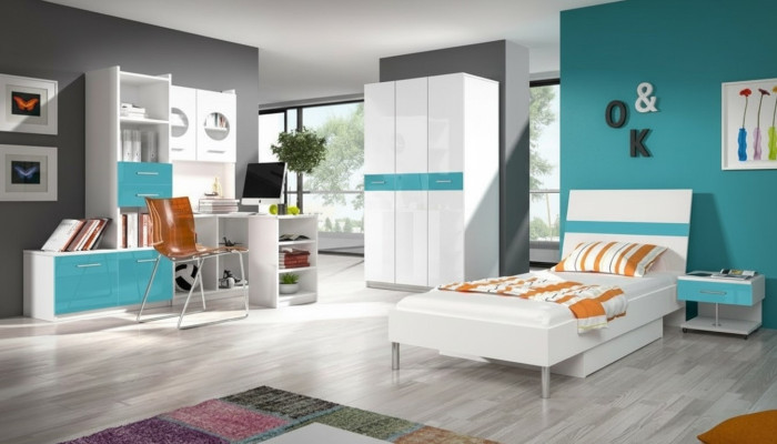 Bed + nachtkastje slaapkamer jeugdkamer kinderkamer set meubels Blauw 2-delig.