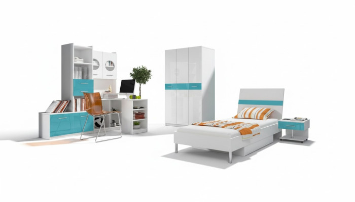 Bed + nachtkastje slaapkamer jeugdkamer kinderkamer set meubels Blauw 2-delig.