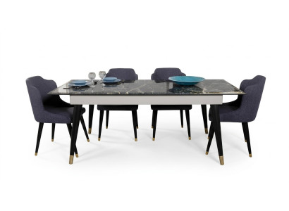 Luxe eetkamertafel ontwerp 4x stoelen eetgroep fauteuils set meubilair