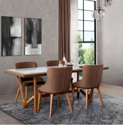 Luxe set eetkamer eettafel stoel tafel tafels stoelen hout ontwerp 5-delig Nieuw
