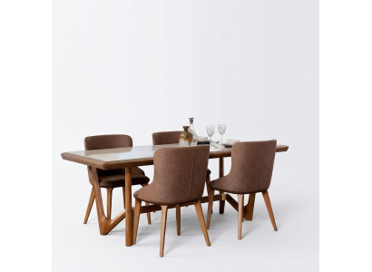 Luxe set eetkamer eettafel stoel tafel tafels stoelen hout ontwerp 5-delig Nieuw