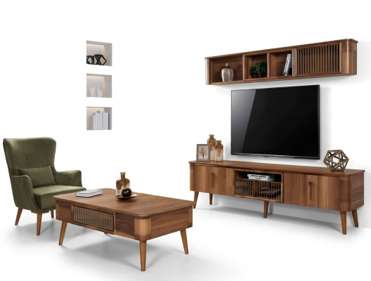 rtv tv dressoir Lederen Houten Tafel TV-kast Tafel Design Laag 2-delig Set Nieuw