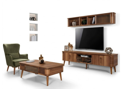 rtv tv dressoir Lederen Houten Tafel TV-kast Tafel Design Laag 2-delig Set Nieuw