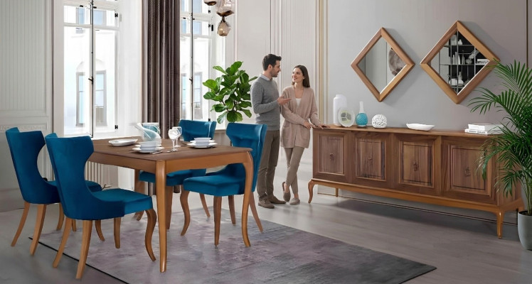 Compleet set eettafel 4x stoelen eetkamerset eetgroep houten tafel tafels 6-delig