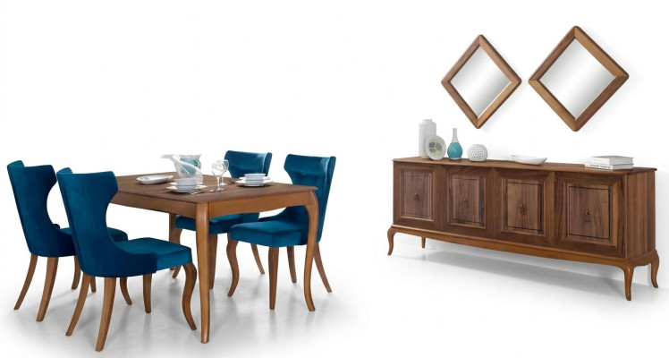 Compleet set eettafel 4x stoelen eetkamerset eetgroep houten tafel tafels 6-delig