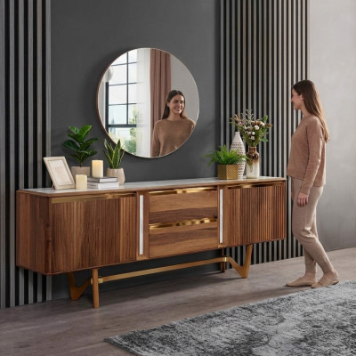 Sideboard commodeset Italiaanse meubels 2-delig kast houten ladekast met spiegel