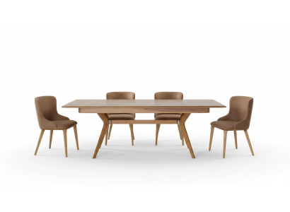 Designer Houten Eethoek Set Tafel 4x Armstoelen Set Stoffering 5-delig.