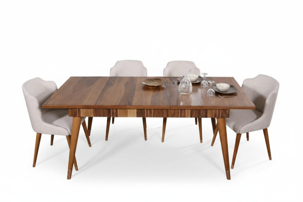 Eetkamer set Eetgroep Houten tafel Tafels 5-delige complete set Eettafel 4x stoelen