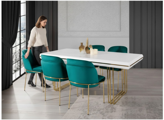 Luxe eettafel tafel eetkamertafels metalen design keukentafel wit goud hout