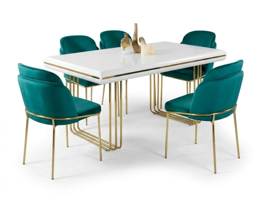Luxe eettafel tafel eetkamertafels metalen design keukentafel wit goud hout