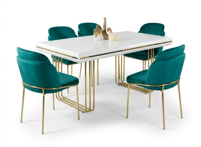 Luxe eettafel tafel eetkamertafels metalen design keukentafel wit goud hout