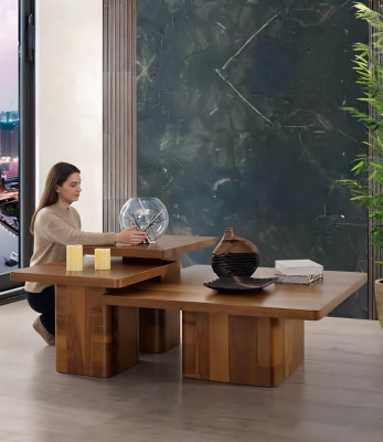 Houten tafel salontafel set 3-delig. Tafelsets Woonkamer Bank Houten Tafels Meubels