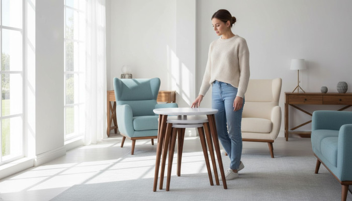 Bijzettafels Bloemenstandaard Houten tafels Set Tafel Salontafel Bijzettafel 3-delig.