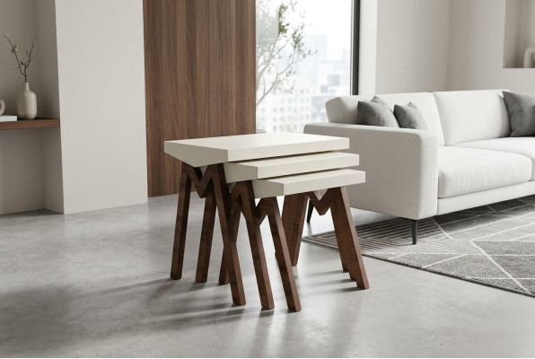 Bloemenstandaard Bijzettafels Houten tafels Set Bijzettafel Tafel Salontafel 3-delig.