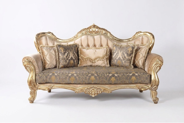 Chesterfield Barok Driepersoons Bank Meubel Bankstel Stof Goud Banken