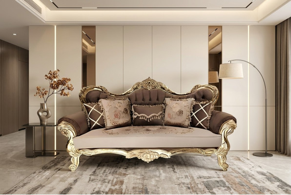 Chesterfield Barok driezitsbank bank banken stof gouden meubels