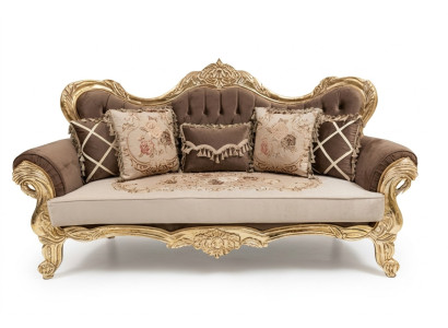 Chesterfield Barok driezitsbank bank banken stof gouden meubels