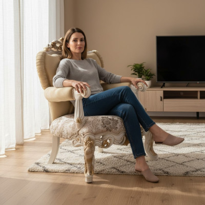 Klassieke fauteuil Eenpersoons Troon Barok Rococo Woonkamer Armstoel