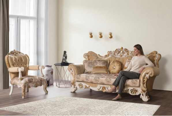 Woonkamer Luxe Bank Beige Bankstel Banken Fauteuils 3+1 Zits Stof Design