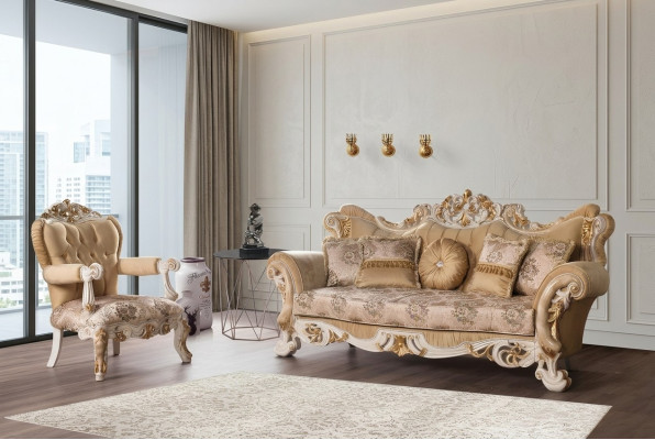 Woonkamer Luxe Bank Beige Bankstel Banken Fauteuils 3+1 Zits Stof Design