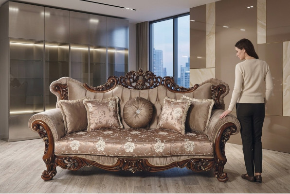 Barok driezits Chesterfield bankstel meubelbank banken stof bruin