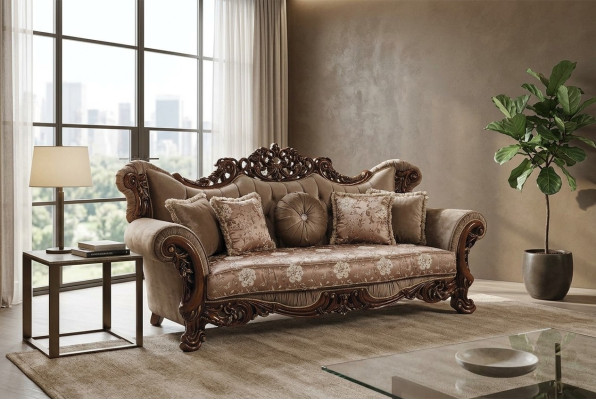 Barok driezits Chesterfield bankstel meubelbank banken stof bruin