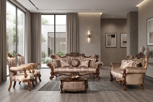 Klassieke woonkamer bankstel stoffenset fluweel 5-delig bank sofa