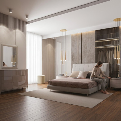 Tweepersoonsbed hout gestoffeerde bedden tweepersoons bedframe modern luxe slaapkamer bed.