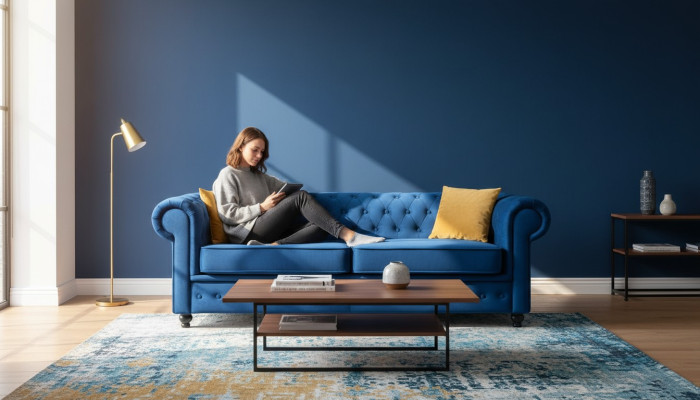 Bankstellen bekledde bankstellen 3-zits Chesterfield textielbank Blauw Klassiek Ontwerper Nieuw