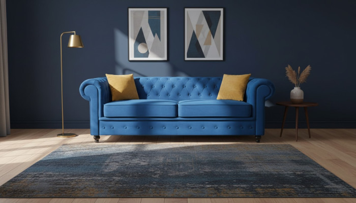 Bankstellen bekledde bankstellen 3-zits Chesterfield textielbank Blauw Klassiek Ontwerper Nieuw
