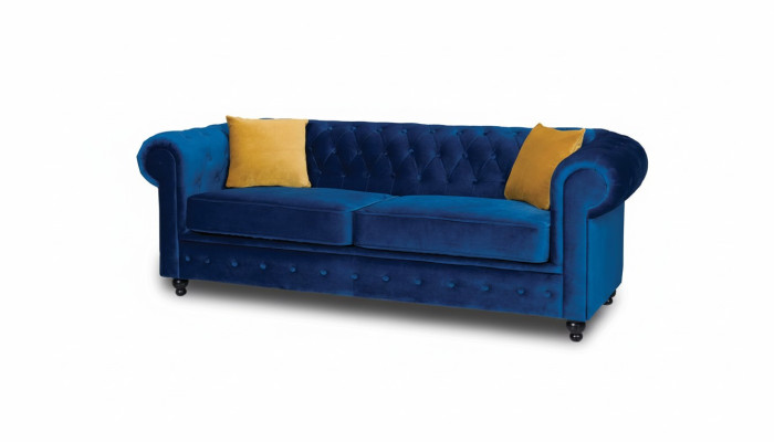 Bankstellen bekledde bankstellen 3-zits Chesterfield textielbank Blauw Klassiek Ontwerper Nieuw
