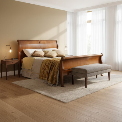 Bed Bruin Slaapkamer Houten meubels Textiel Design Hotelbedden Art Deco Stijl Nieuw