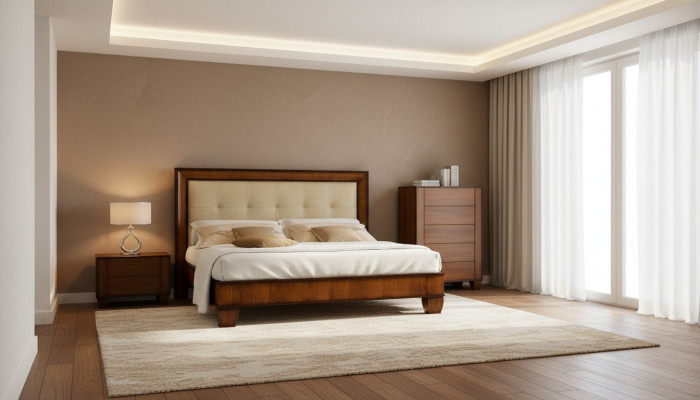 Bed Bruin Slaapkamer Houten meubels Textiel Design Klassieke Art Deco stijl Nieuw