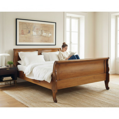 Bedden Bed Dubbel Bed Slaapkamer Hout Bekleed Bruin Dubbele Bedden Nieuw