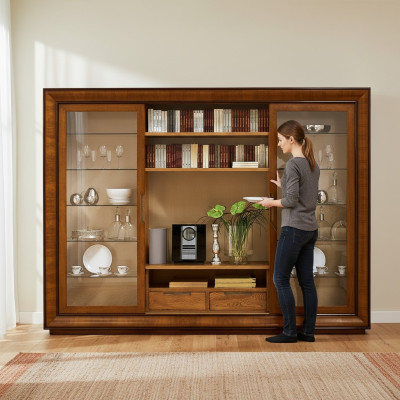 Woonkamerkast wandmeubel boekenplank vitrine XXL woonwanden Italiaanse meubels hout.