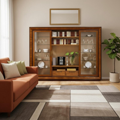 Woonkamerkast wandmeubel boekenplank vitrine XXL woonwanden Italiaanse meubels hout.