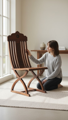 Eetkamer Echt houten lounge zitkussenstoel Nieuwe landelijke fauteuil Stoel 1x