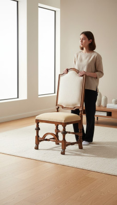 Stoel 1-zits fauteuil hout luxe klasse meubelontwerp armstoel hout eetkamer nieuw