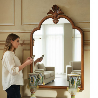 Houten muur spiegel Handgemaakt Italiaans vakmanschap Frame wandspiegel.