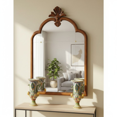 Houten muur spiegel Handgemaakt Italiaans vakmanschap Frame wandspiegel.