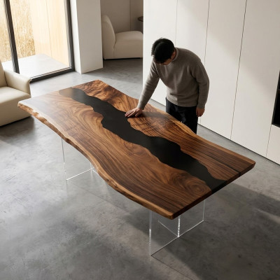 Tafel Epoxyhars Eettafel Echt Hout Massief Tafels 183x90 Riviertafel