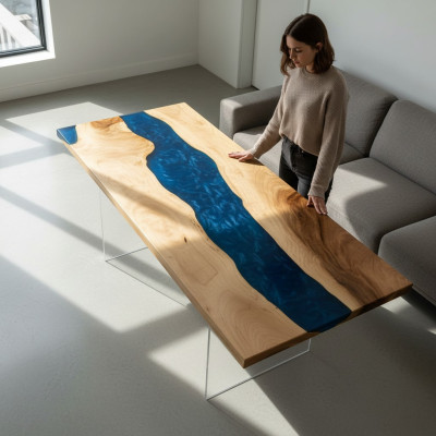 Eettafel River Table Echt Hout Riviertafel Massief Epoxyhars Tafels 181x81 Nieuw