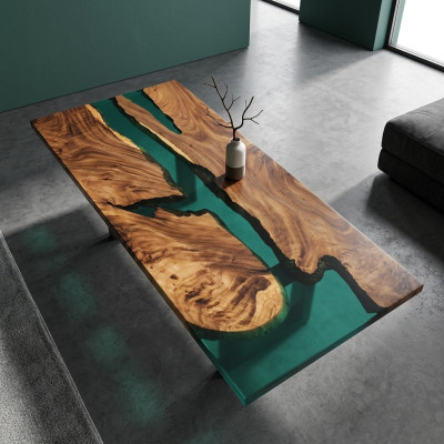 epoxyhars eettafel echt hout massief meubilair waterval epoxytafel 191x91cm