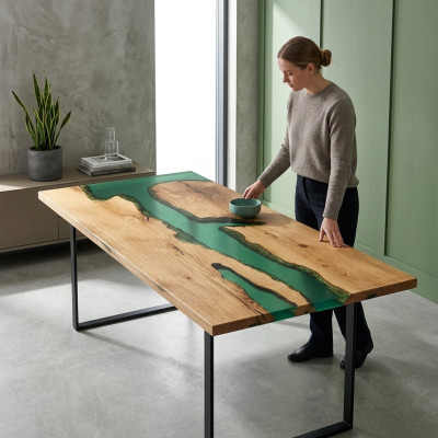 tabel eettafel tafels hars epoxy massief design meubels 200x91 echt hout epoxy