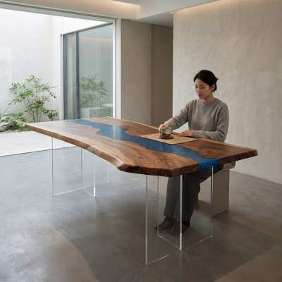Eettafel Rivier Water Riviertafel Echt hout Riviertafel 200x90 Tafels Epoxyhars Nieuw