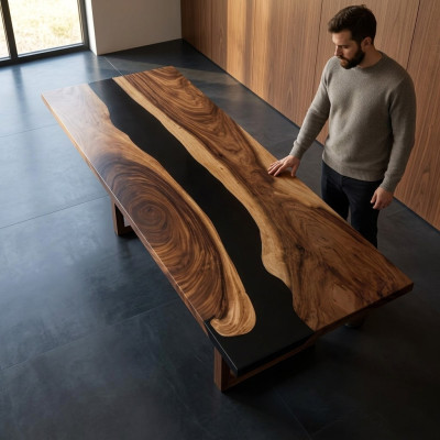 epoxyhars eettafel echt hout massief meubilair waterval epoxy tafel Meubels Nieuw